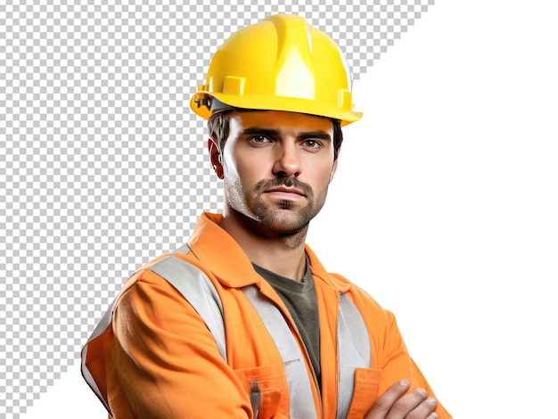 PSD mockup of a male construction worker with helmet looking at the camera