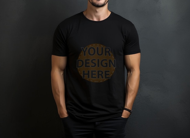 Mockup of a man standing in a casual pose black tshirt