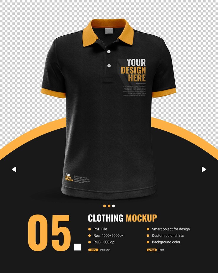 PSD mockup mannelijk zwart polo shirt met korte arm view voor