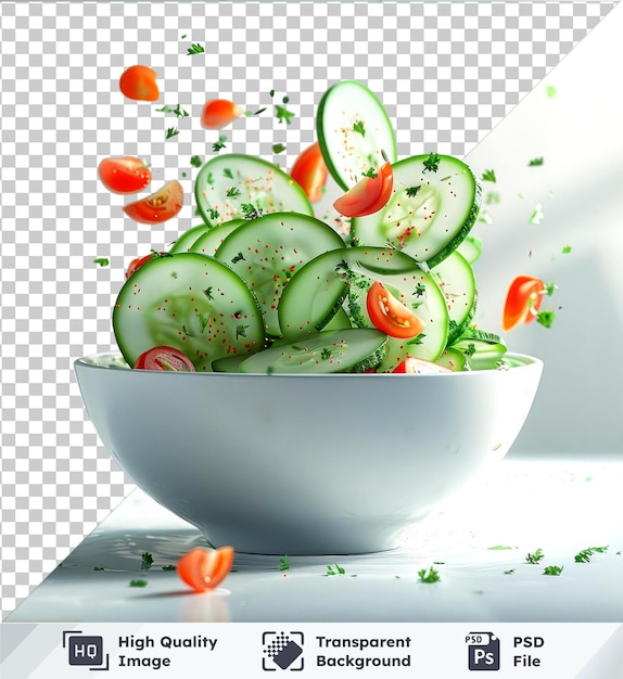 PSD mockup of melslices flying in a bowl of salad