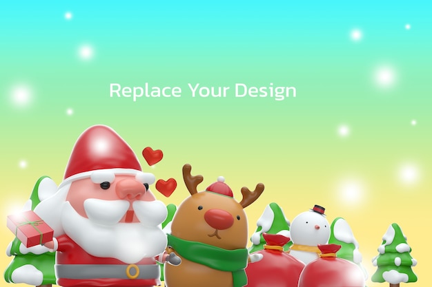 PSD Мокап merry chistmas design 3d rendering