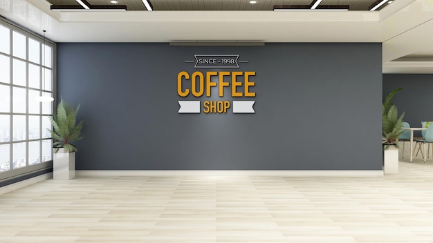 Mockup met cafémuurlogo met minimalistisch interieurontwerp