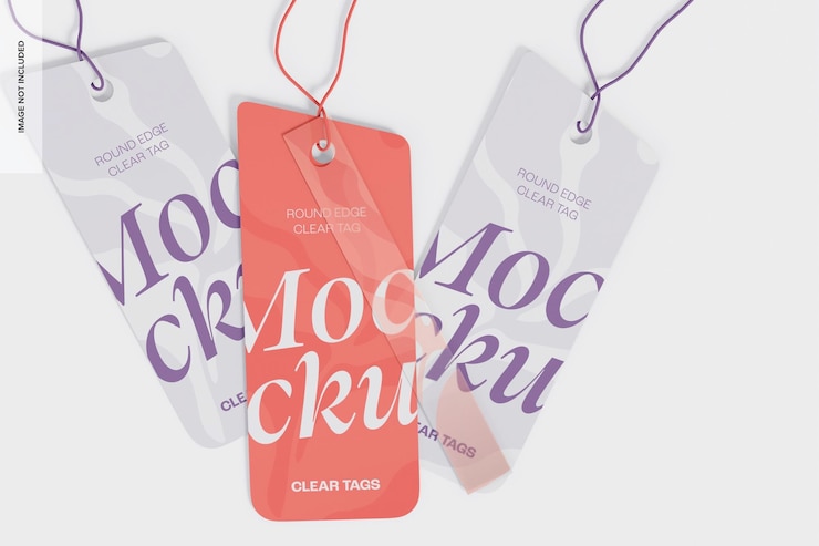 PSD mockup met doorzichtige tags met ronde rand, gestapeld