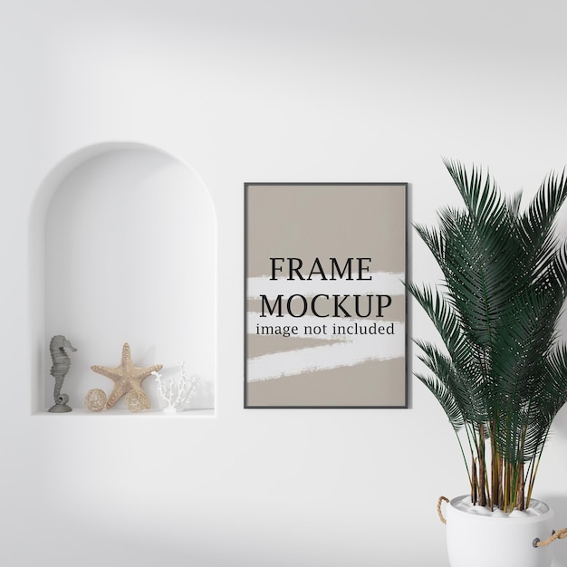 Mockup met dun frame in interieur in cycladische stijl