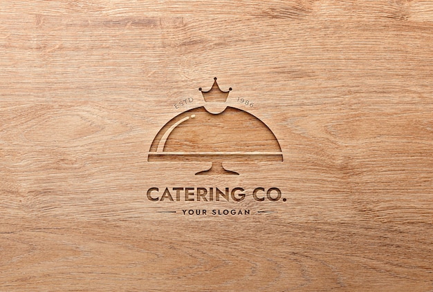 PSD mockup met houten logo-effect