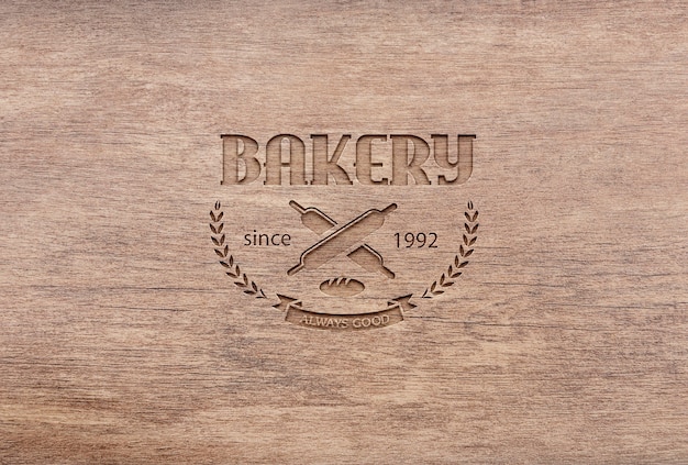 PSD mockup met houten logo-effect