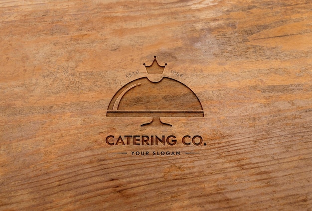 PSD mockup met houten logo-effect