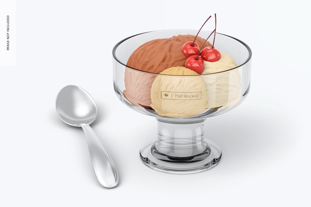 Mockup met kleine glazen dessertbeker, vooraanzicht