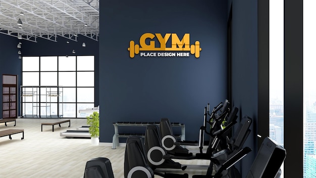 Mockup met muurlogo in de moderne sportschool of fitnessruimte