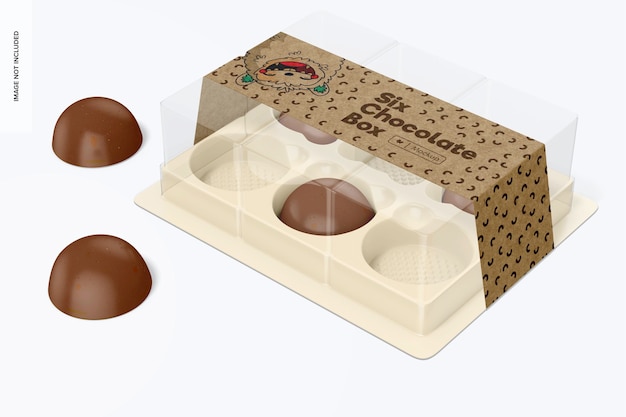 Mockup met zes chocoladedozen, perspectief