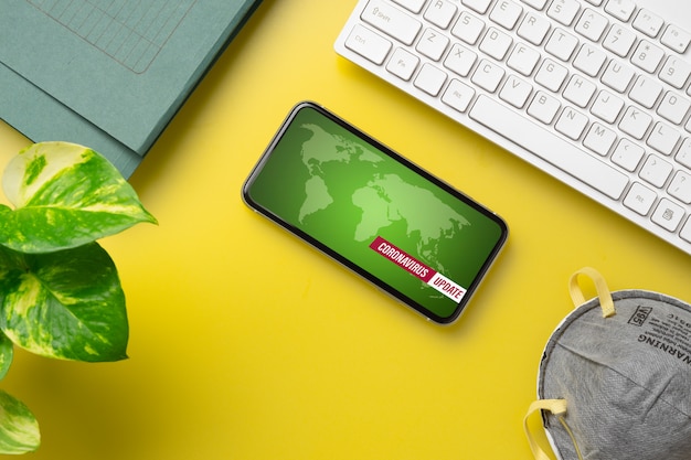 Mockup mobile phone for Coronavirus or Covid-19 background