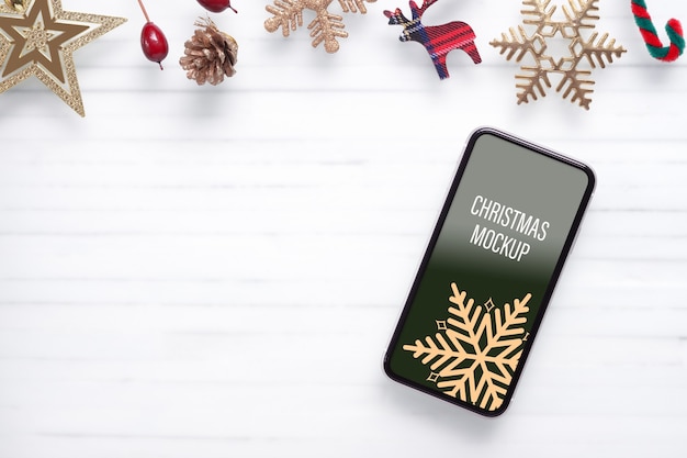 PSD mockup mobile smart phone for christmas and new year background