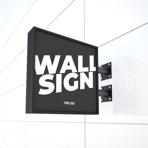 Mockup of modern square hanging logo sign board