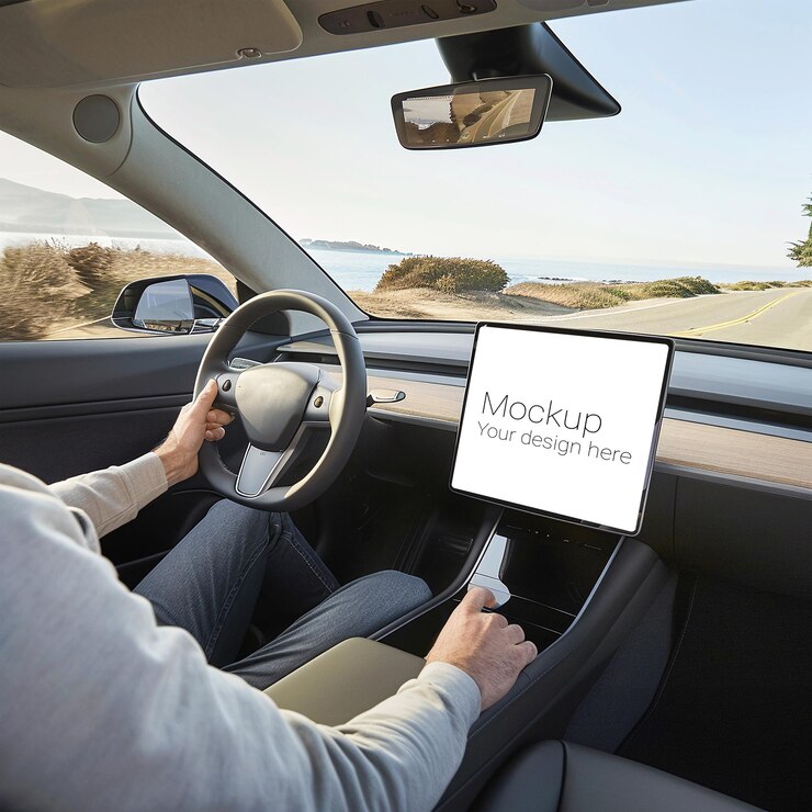 PSD mockup of multimedia touchscreen of electric car