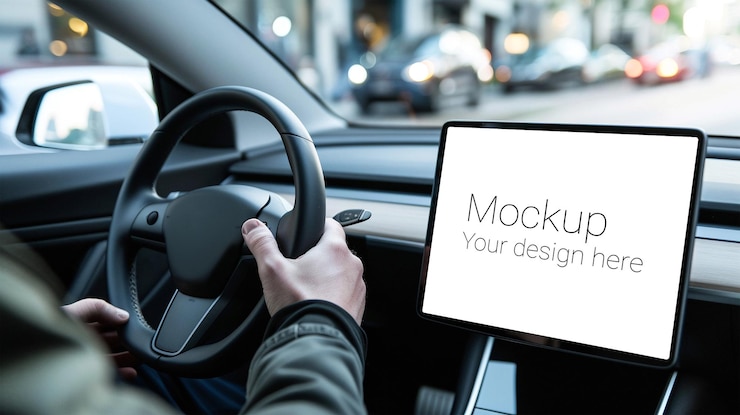 PSD mockup of multimedia touchscreen of electric car