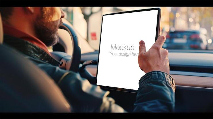 PSD mockup of multimedia touchscreen of electric car