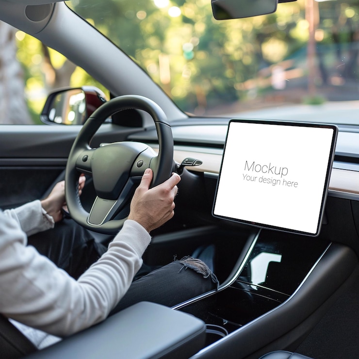 PSD mockup of multimedia touchscreen of electric car