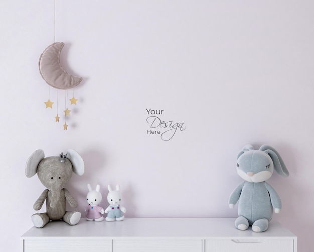 Mockup muur in de kinderkamer op witte muur achtergrond