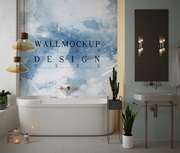 PSD mockup muur in moderne en luxe badkamer