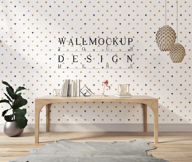 PSD mockup muur in moderne woonkamer met tafel