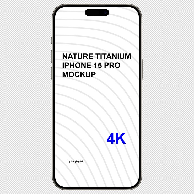 PSD mockup of nature titanium iphone 15 pro front view and without background