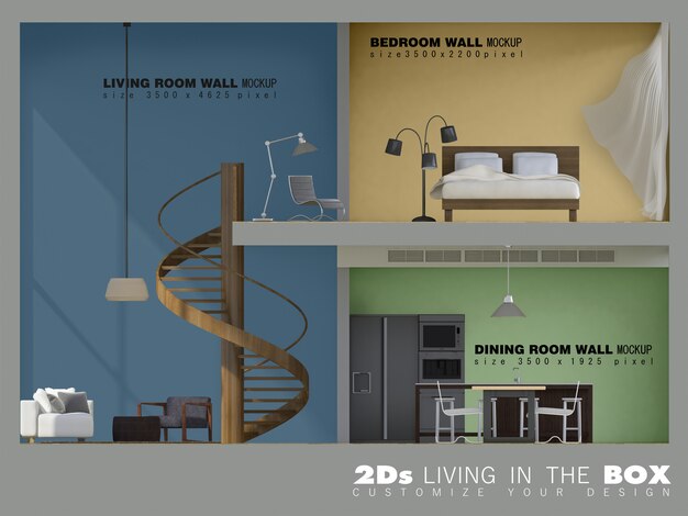 PSD リビングボックスの3 dレンダリング画像のモックアップ