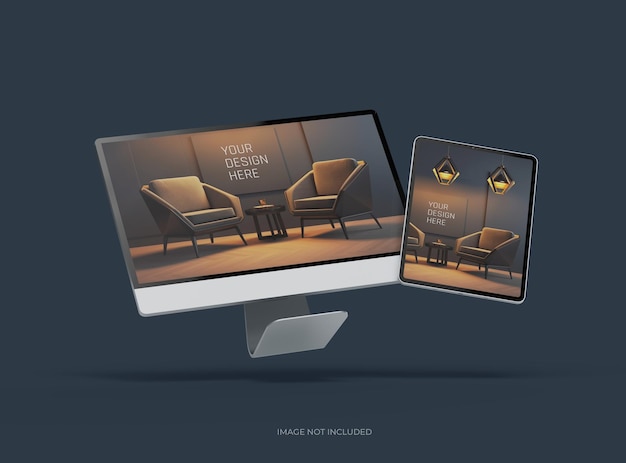 デスクトップとタブレットのモックアップ uiux プロダクトショーケース 3d レンダリング