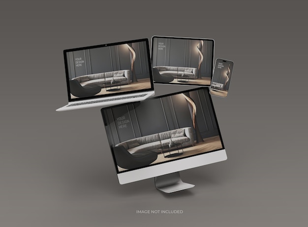 Mockup of desktop laptop smartphone and tablet for UIUX Product presentation 3D Render