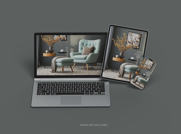 PSD 携帯電話とタブレットのモックアップ uiux プロダクトショーケース 3d レンダリング