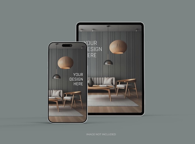 PSD スマートフォンとタブレットのモックアップ uiux プロダクトショーケース 3d レンダリング