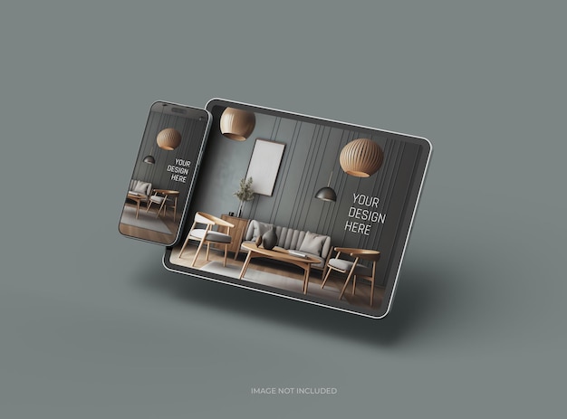 mockup of smartphone and tablet for uiux product showcase 3d render