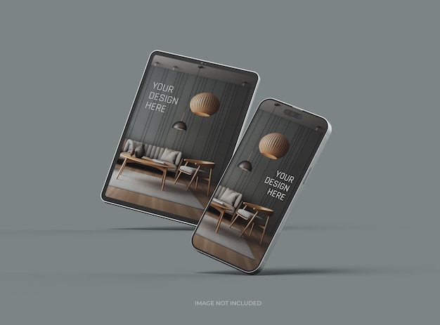 PSD スマートフォンとタブレットのモックアップ uiux プロダクトショーケース 3d レンダリング