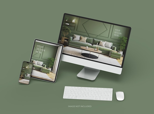 mockup of smartphone tablet desktop for uiux product showcase 3d render
