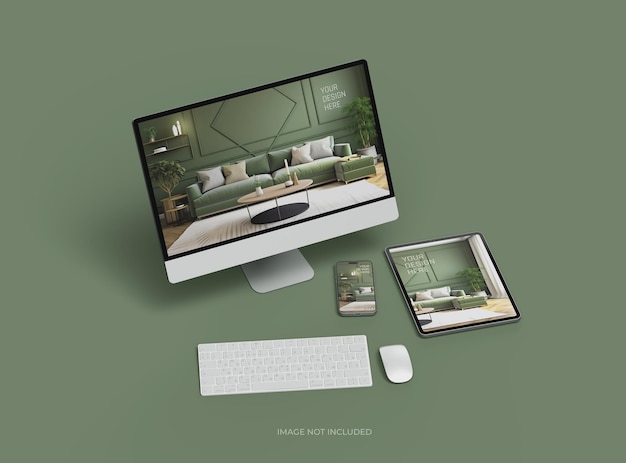 mockup of smartphone tablet desktop for uiux product showcase 3d render