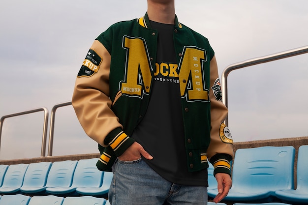 PSD mockup-ontwerp van een varsity-jack