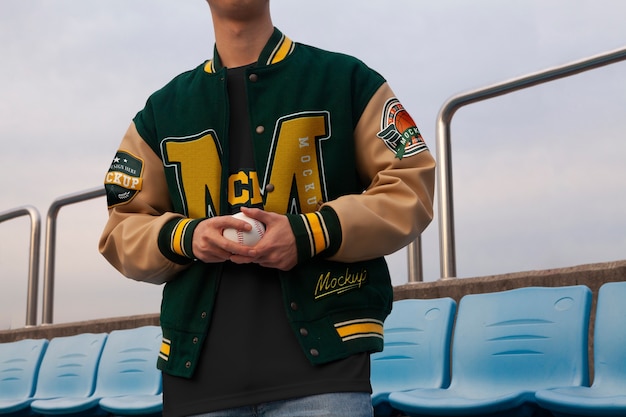 PSD mockup-ontwerp van een varsity-jack