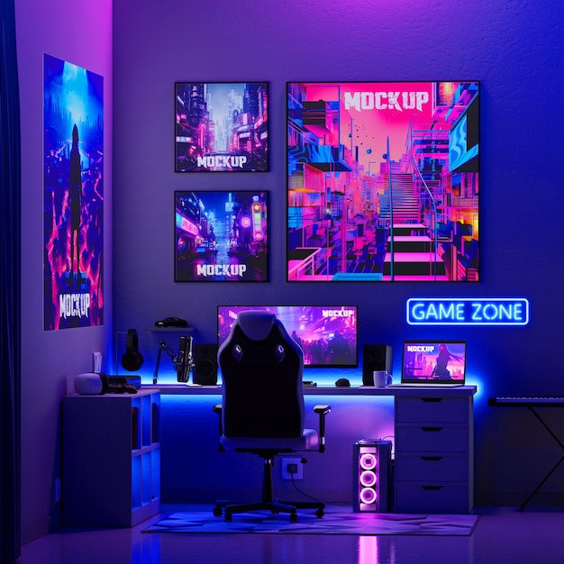 PSD mockup-ontwerp voor gamerkamers