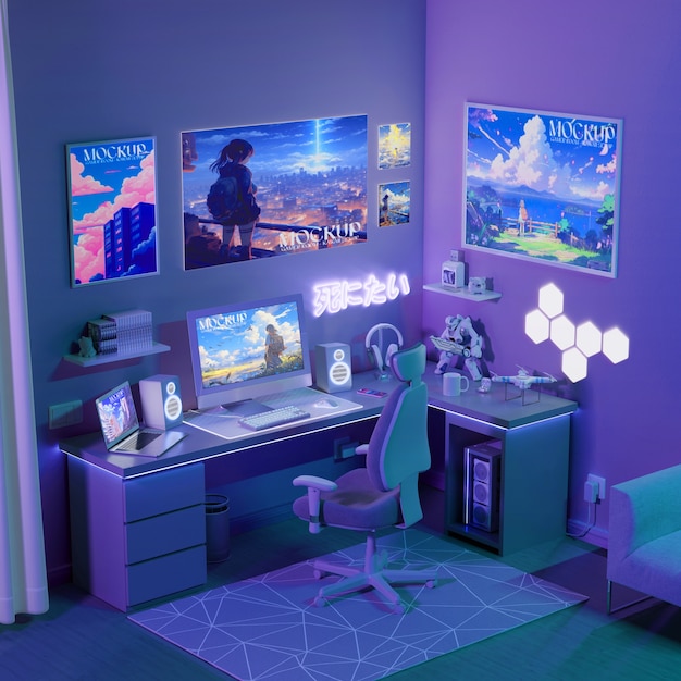 Mockup-ontwerp voor gamerkamers