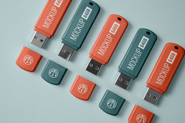 PSD mockup-ontwerp voor usb-sticks