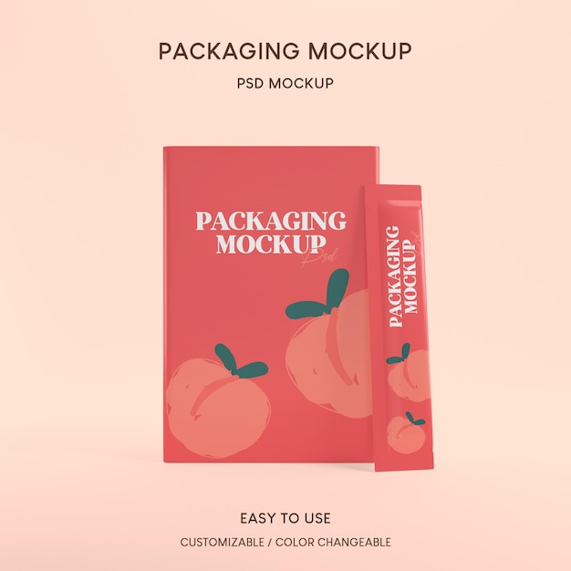 PSD mockup packaging 3d product glossy stick sachet food and beverage packaging concept design