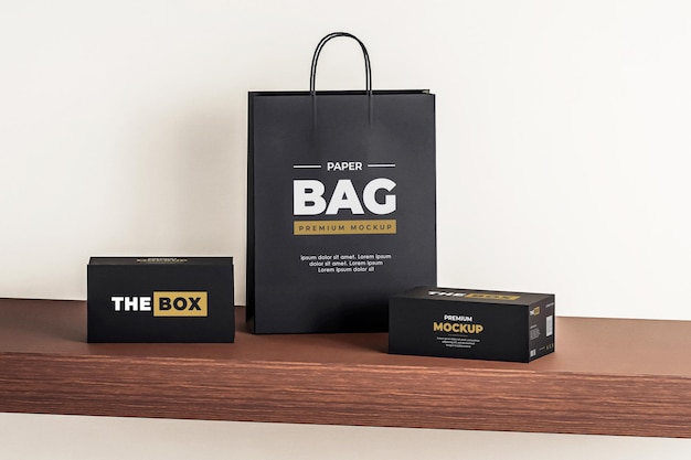 Mockup paper bag box zwart winkelen