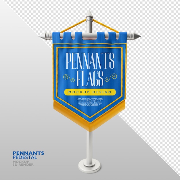 PSD mockup pennants flag retro medieval realistic 3d render