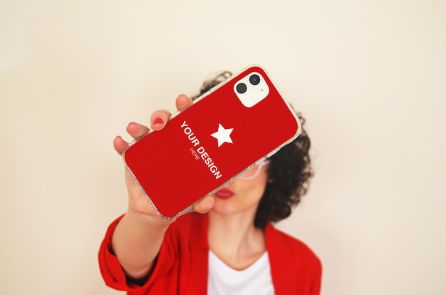 Mockup for phone cover with woman taking a selfie