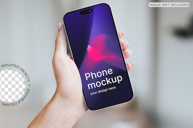 PSD mockup dello schermo del telefono in mano isolato