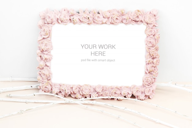 PSD mockup photo with pink rose flower