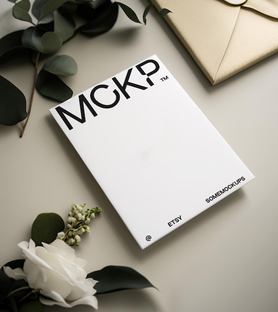 Mockup photoshop psd mockup premium per inviti di nozze e cancelleria piante boho