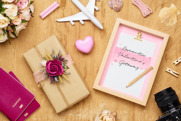 PSD mockup picture frame for travel with valentines day & love season concept