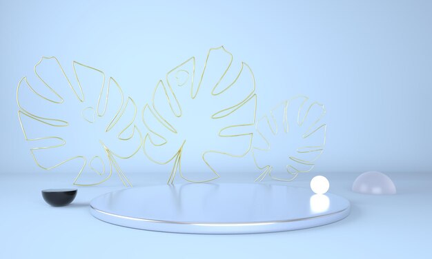 Mockup, podio, display con foglie di monstera sfondo di piante tropicali, 3drender