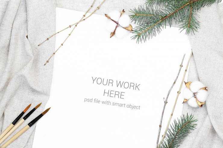 PSD mockup postcard with brush and cotton