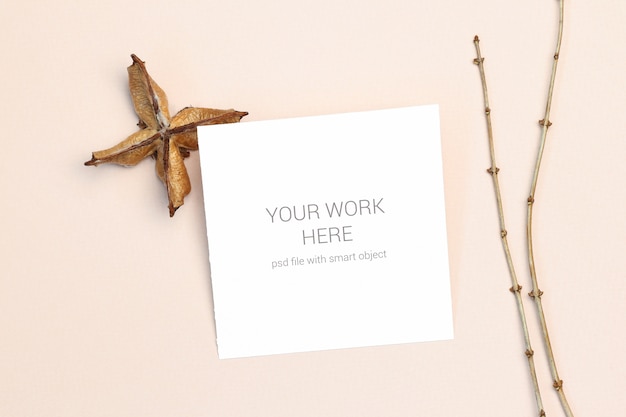 PSD mockup postcard with wood branch